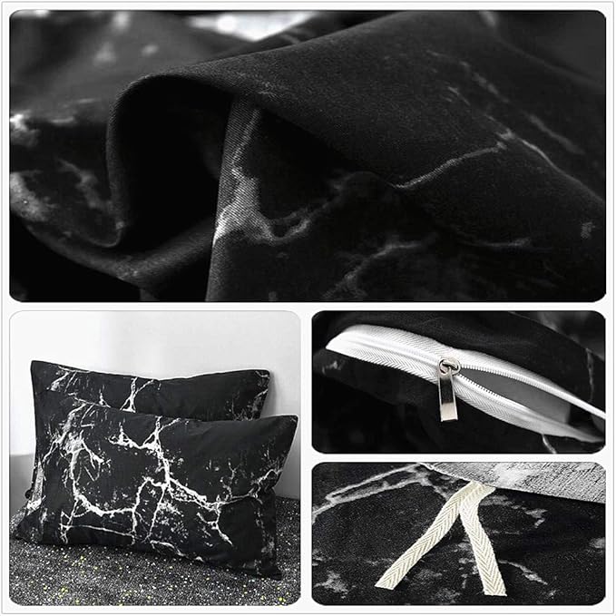 Jumeey Black Duvet Cover Queen Marble Bedding Sets Queen Black Marble Duvet Cover Full Size Black and Grey Bedding Cover Modern Men Women Teen Boy Gothic Marble Bed Abstract Black Bedding Full Set