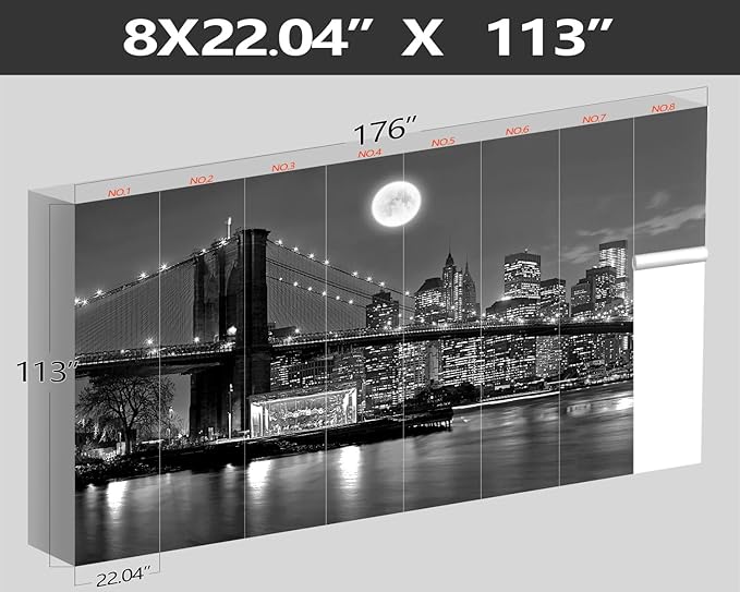 XMPMBM-Grey City Night View The Moon Nursery Room Fabric Wallpaper Living Room Bedroom Bathroom Wall Mural-W 176" X H 113"(138 Square Foot)