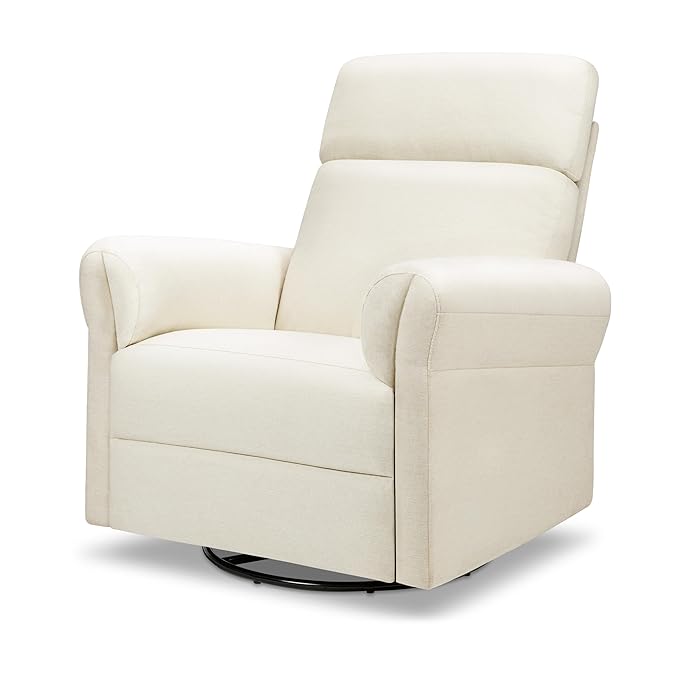 Davinci Suzy Flex Nursery Recliner and Swivel Glider with Adjustable Headrest and Armrests, High Pillowback in Vanilla | GREENGUARD Gold, FSC, CertiPUR-US® Certified