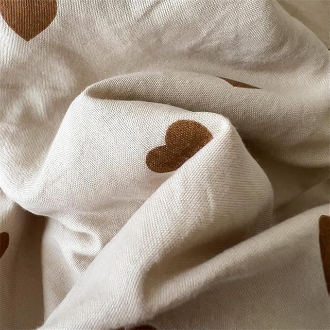 Cute Heart Duvet Cover Queen Size Brown Love Pattern Bedding Set Kids Boys Girls Heart-Shaped Printed Soft Breathable Microfiber Comforter Cover 3Pcs with 2 Pillowcases