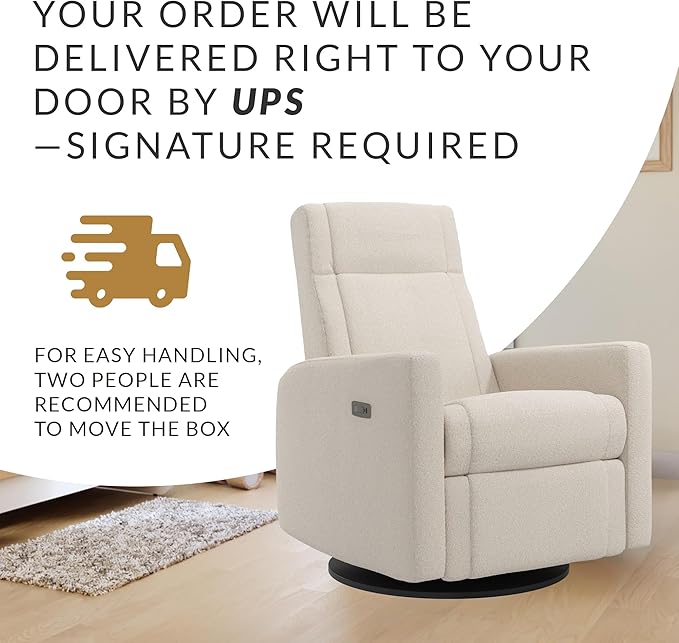 Nelly Modern Nursery Chair Glider Recliner with 180° Swivel - Cozy Motorized Reclining Nursing Chair with USB Ports, Gentle Motion, Hybrid Memory Foam, Lumbar Support (Cream/Beyond Sheep Fabric)