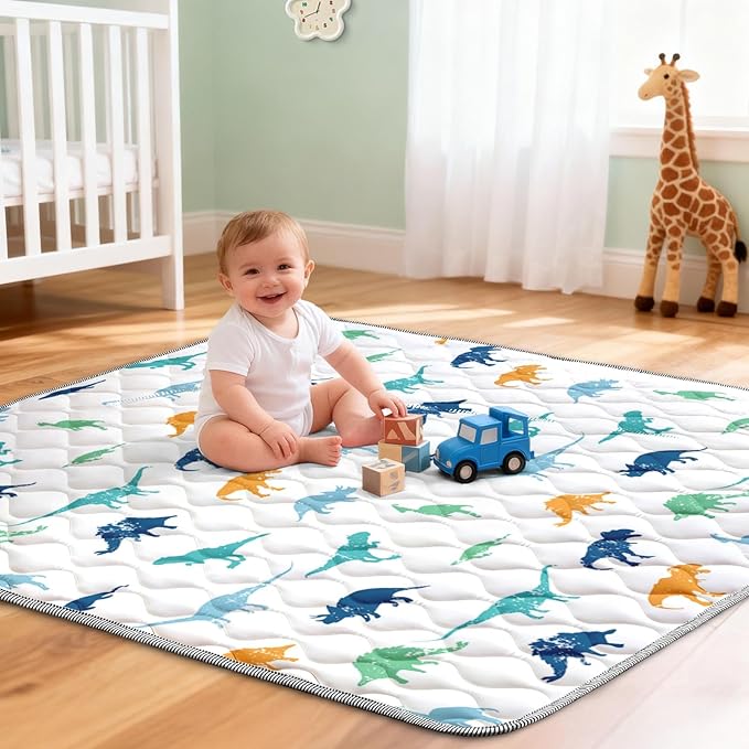 Baby Play Mat 50"x50" Extra Thick Foam Playmat - Water-Resistant Non-Slip Floor Mat & Cushioned Crawling Mat for Babies, Infants & Toddlers for Tummy Time(Dino)