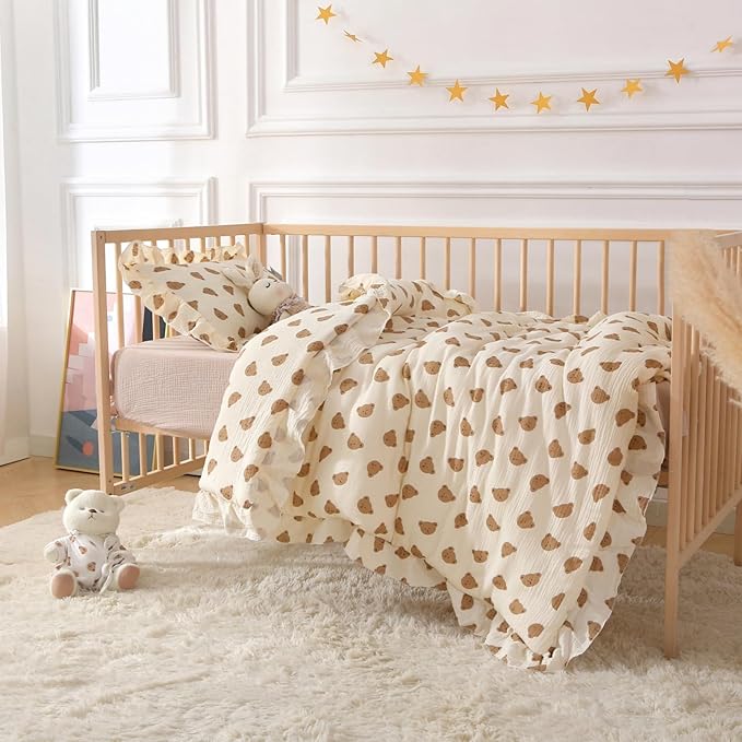100% Cotton Muslin Crib Comforter/Quilt,Ultra Soft Cozy Reversible Baby Blanket,All Season Toddler Blankets for Boys and Girls, Machine Washable,41"x48"