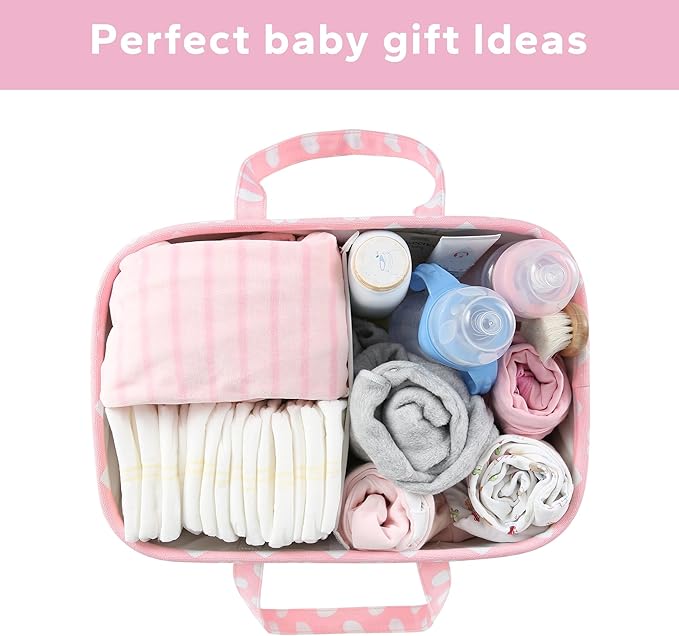 Diaper Caddy Organizer for Baby Girl-Nursery Storage Bin-Portable Car Organizer for Diapers and Baby Wipes- Baby Shower Registry Basket Newborn Must Have Tote Caddy Bag(Pink Heart)
