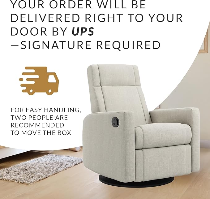 Jaymar Nelly Modern Nursery Glider Recliner Chair – Cozy Nursing Chair with 360° Swivel for New Parents, Gentle Rocking Motion, Compact Design, Lumbar Support – Made in Canada (Ivory/Nubia Fabric)