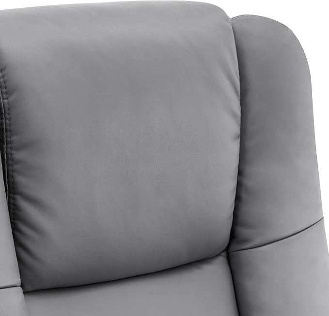 MCombo Swivel Recliner with Ottoman Chair, TV Chair Sets with Vibration Massage, for Small Space Living Room Bedroom 9096 9099 (Faux Leather, Grey)