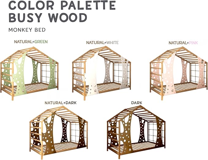 BUSY WOOD Montessori Bed for Toddlers - Toddler Montessori Bed - Twin Bed Frame for Kids - Indoor Climbing Gym Bed - Jungle Gym Bed - Wooden Monkey Gym Bed