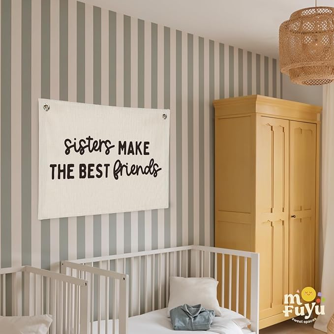Girl Room Decor,Sisters Make The Best Friends,Bedroom Playroom Wall Art Decor,Girl Nursery Decor Canvas Banner,Sister Room Sign Linen Canvas Banner 30x20 Inch