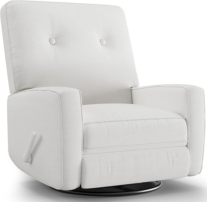 GarveeHome Oversized Recliner Chairs, Swivel Rocker Recliner, Glider Recliner Nursery Chair, Recliner Chair for Adults, 360°Swivel Glider Rocking Chair for Living Room, Bedroom, Office, Linen, White