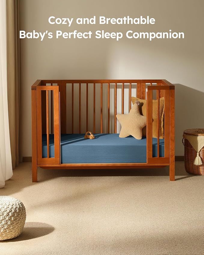 Muslin Crib Sheets for Boys Girls, 100% Cotton Fitted Crib Sheet 2 Pack for Standard Crib and Toddler Mattress, Breathable Soft Baby Sheet 28x52x8in Gradient Blue