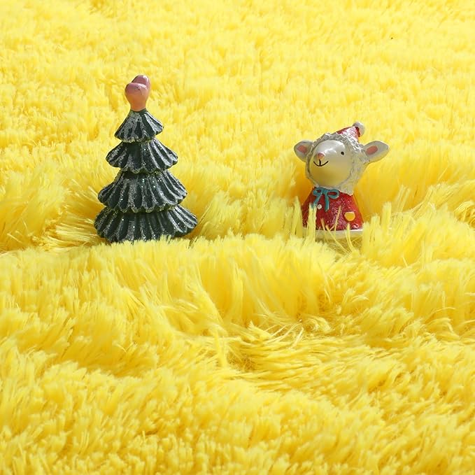 Amdrebio Yellow Circle Round Rug 6Ft for Living Room Bedroom, Fluffy Fuzzy Shag Furry Area Rugs for Baby Kids Room Decor Aesthetic, Cute Plush Kawaii Carpet for Classroom Nursery Teen Girls Boys