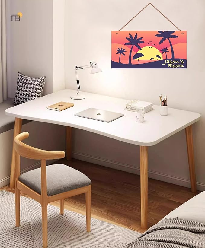 Personalized Signs Sunset Sign Ocean Island Wall Art Decoration Exquisite Decorative Signs Custom Name for Kids Room Wall Art Decor Coconut Tree Nursery Decor For Boys Bedroom