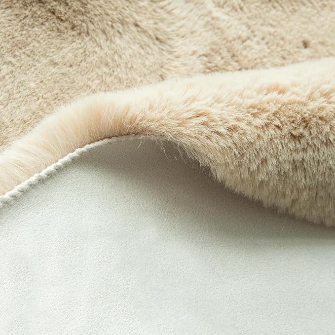 5x7 Area Rug Light Brown Beige Plush Shaggy Rugs for Bedroom Washable Faux Rabbit Fur Rug for Living Room Fluffy Large Nursery Rug Home Décor