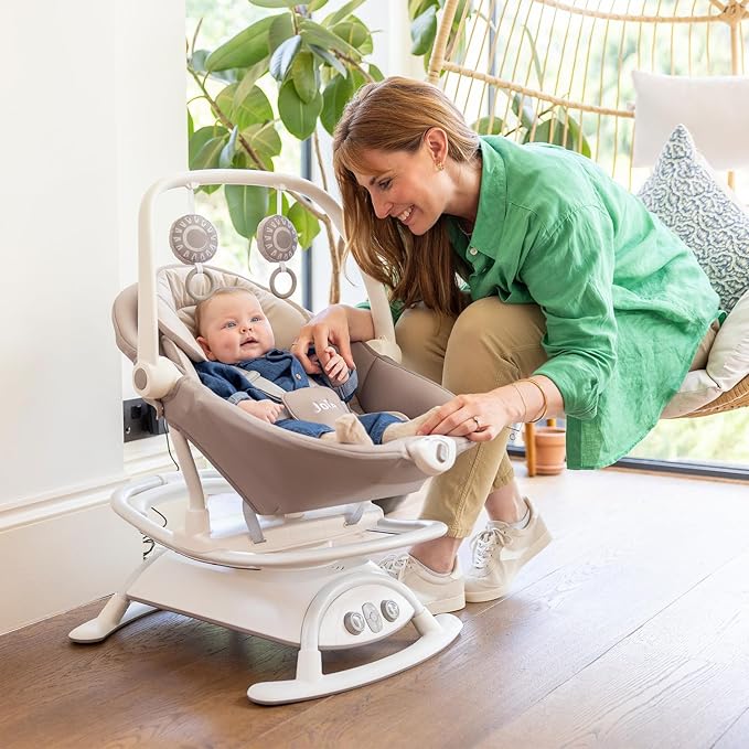 Joie Cinnamon 2-in-1 Glider and Rocker – Multi-Motion Baby Swing and Rocker Combo with Plush Fabrics, Compact Design, and Multiple Recline Positions – Soothing Sounds & Gentle Vibrations (Frankie)