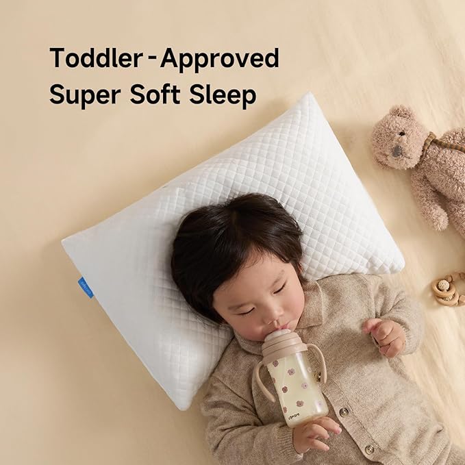 Memory Foam Toddler Pillow,20X14’ Kids Pillow with Machine Washable Comfortable Pillowcase Rayon Derived from Bamboo,Adjustable Height Toddler Pillows for Sleeping 2-6 Years Old (1, White)