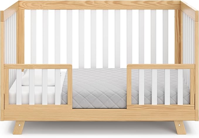 Storkcraft Beckett Convertible Crib (Natural with White Slats) – Converts from Baby Crib to Toddler Bed and Daybed, Fits Standard Full-Size Crib Mattress, Adjustable Mattress Support Base