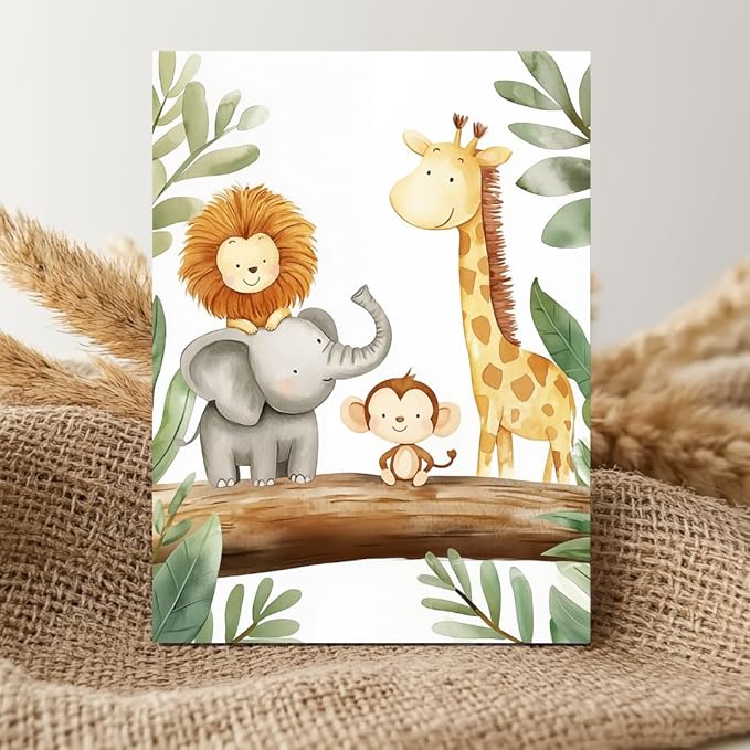 5x7 Safari Animal Friends Watercolor Print, Jungle Animals Kids Room Art, Neutral Safari Nursery Decor, UNFRAMED