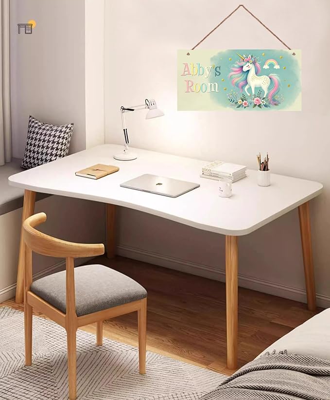 Personalized Unicorn Door Sign For Girls Bedroom Kids Nursery Wall Decor Custom Name Rainbow Art Wooden Plaque For Home Kitchen Garden Yard Wall Club Front Door Decor