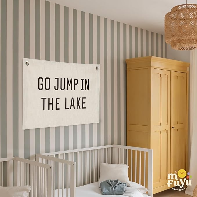 Lake House Decor Canvas Banner,Lake House Gifts,Go Jump in The Lake Banner - Surf Decor Wall Hanging Banner Flag for Cabin Bedroom Porch Home 30x20 Inch