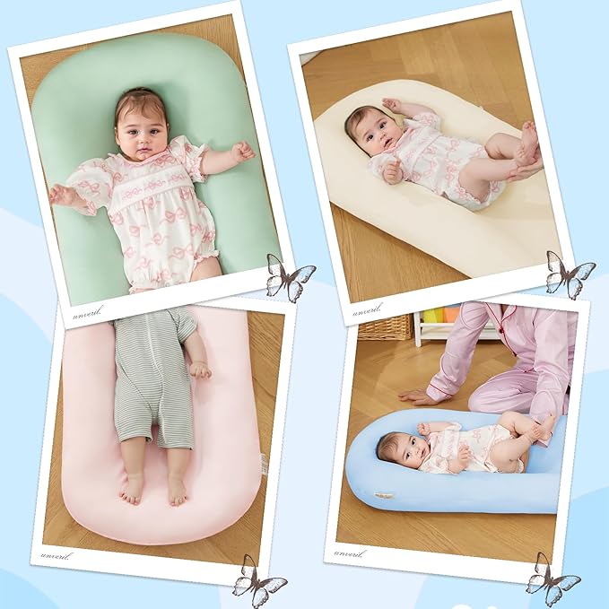 Lucakuins Baby Lounger, Bionic Design Baby Lounger for Newborn 0-24 Months, Soft Organic Cotton Breathable Lounger for Infants (Blue Newborn Lounger)