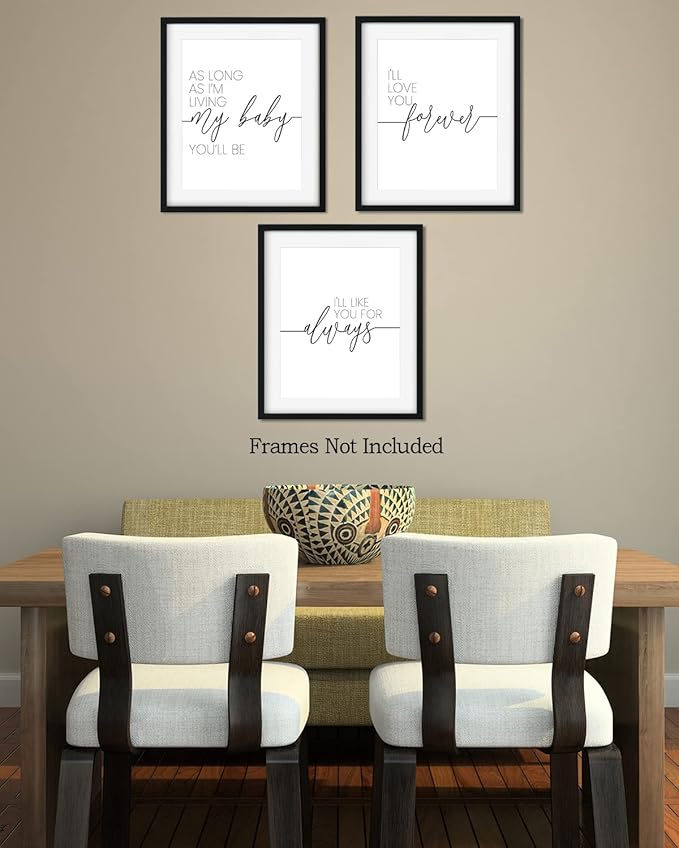 Govivo I'll Love You Forever Modern Typography Wall Print, Set of 3 Minimalist Wall Decor for Nursery, Above Crib Art, Baby Shower New Parent Gift - 11x14 unframed print