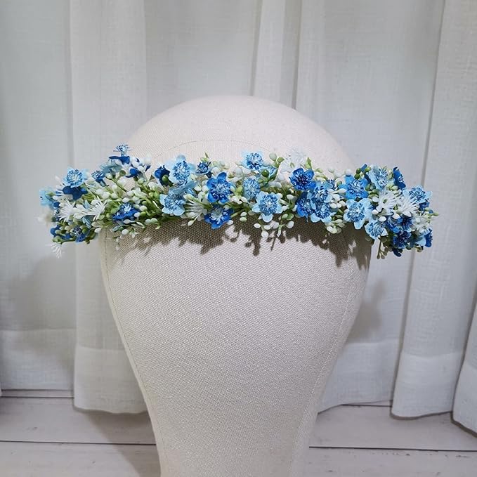 Vividsun Wedding Green Leaf Floral Crown Boho Bridal Flower Crown Maternity Photo Props Headpiece (blue Babysbreath)