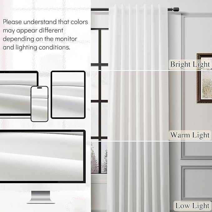 100% Blackout Curtains 100 Inch Length 2 Panels Set linen blend Textured for Bedroom Beige White Back Tab Hook Belt Room Darkening Farmhouse Thermal Insulated Soundproof Curtain for Living Room 52x100