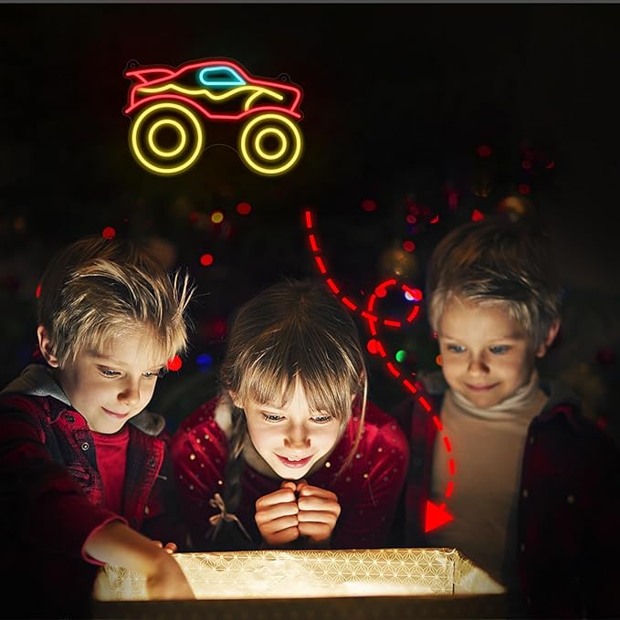 Monster Truck Neon Light, Dimmable LED Truck Neon Wall Sign USB Powered with 4-Color Lights, for Bedroom Living Room Game Room Man Cave Home Birthday Gift for Boys Men