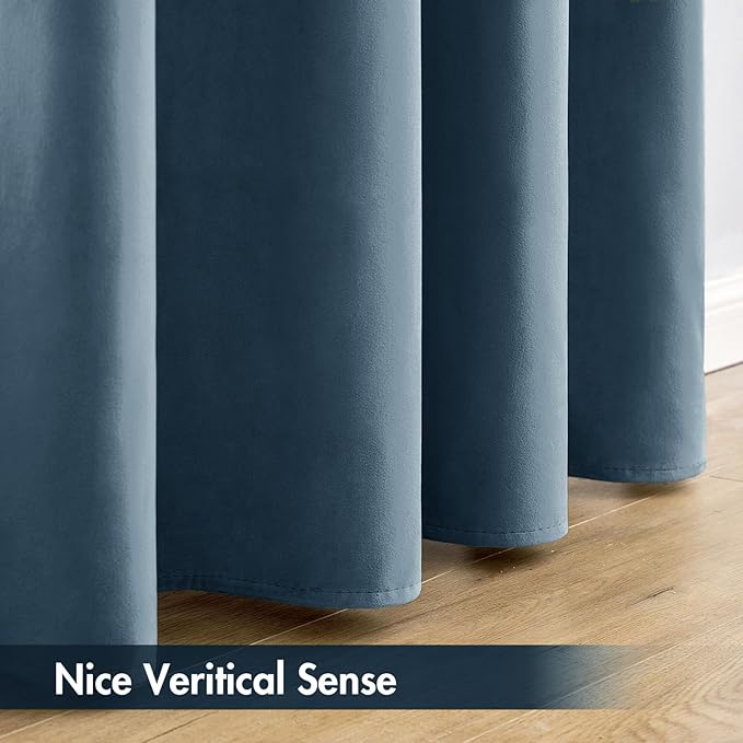 MIULEE Dark Slate Velvet Curtains Thermal Insulated Blackout Curtain Drapes for Bedroom Living Room Darkening 84 Inches Long Curtains Panels Rod Pocket Set of 2
