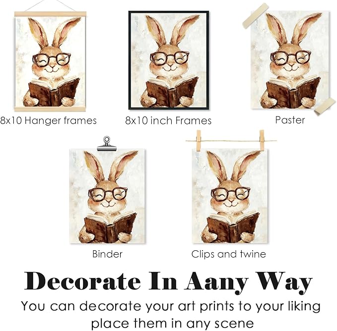 ShowDraven Woodland Nursery Animals Decor Wall Art Prints Poster, Baby Nursery Room Bedroom Bathroom Playroom Wall Art Decor for Nursery Kids Girls Gifts, Classroom Wall Decor, 8x10 Inch Unframed
