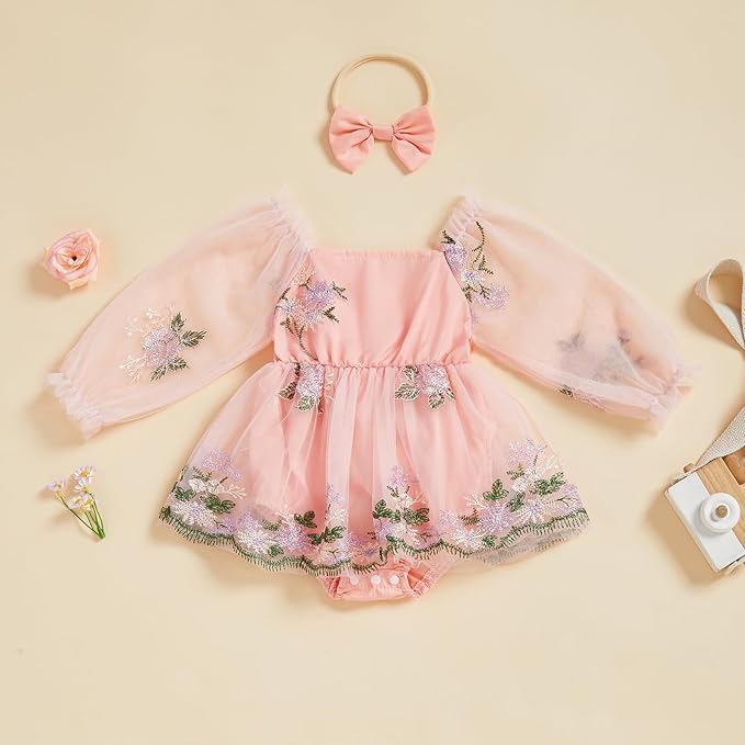 Giraropa Baby Girl Fall Winter Clothes Long Sleeve Romper Dress + Socks + Headband Newborn Infant Cute Casual Outfits