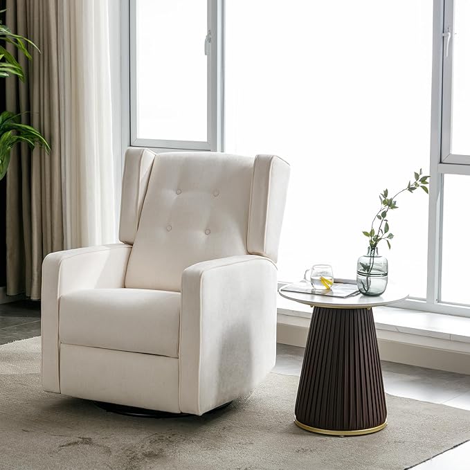 CANMOV Swivel Rocker Recliner Chair, Nursery Glider Chair, Nursery Rocking Chairs, Manual Reclining Chair, White
