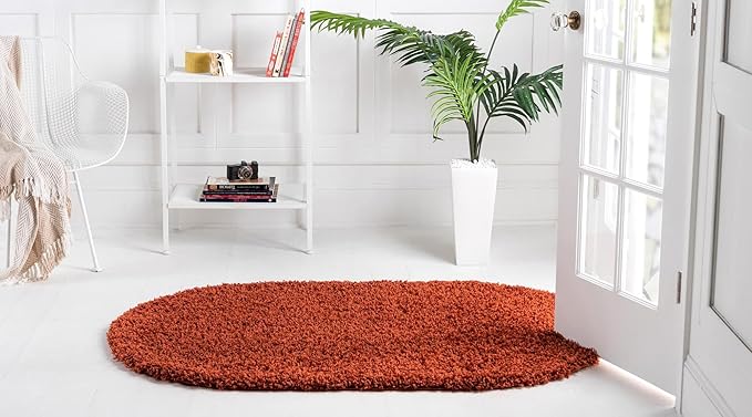 Unique Loom Solid Shag Collection Area Rug (3' 3" x 5' 3" Oval, Terracotta)