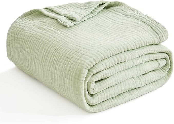 EMME Cotton Muslin King Blanket Bed Layering Breathable Gauze Blanket Soft Lightweight Blankets Adults (Mint Green, 108"x90")