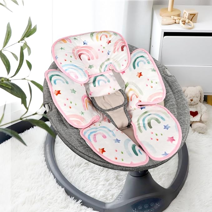 Infant Car Seat Insert, 2-in-1 Baby Car Seat Head Support for Newborn Girls Boys, Soft Baby Neck Support and Body Cushion for Car Seat, Stroller, Bouncer (RainbowStar)