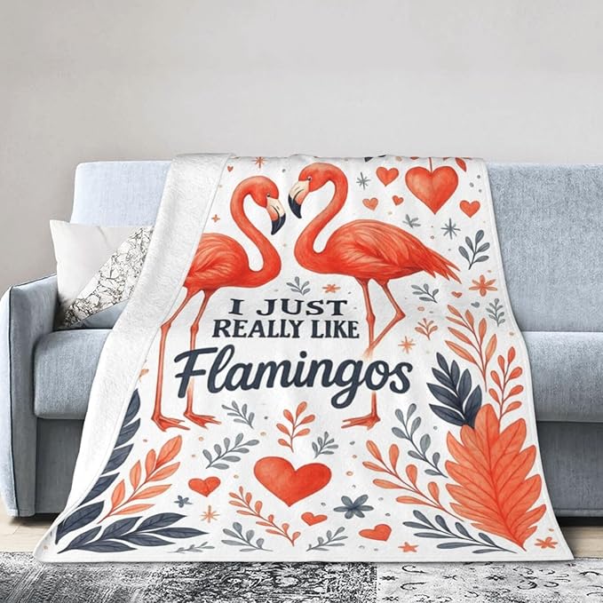 Flamingo Blanket I Just Really Like Flamingos Throw Blanket Tropical Leaves Soft Cozy Fleece Fuzzy Plush Warm Stuff Bedding Blankets Gifts for Boys Girls Kids Adult Men Women 50"X60"