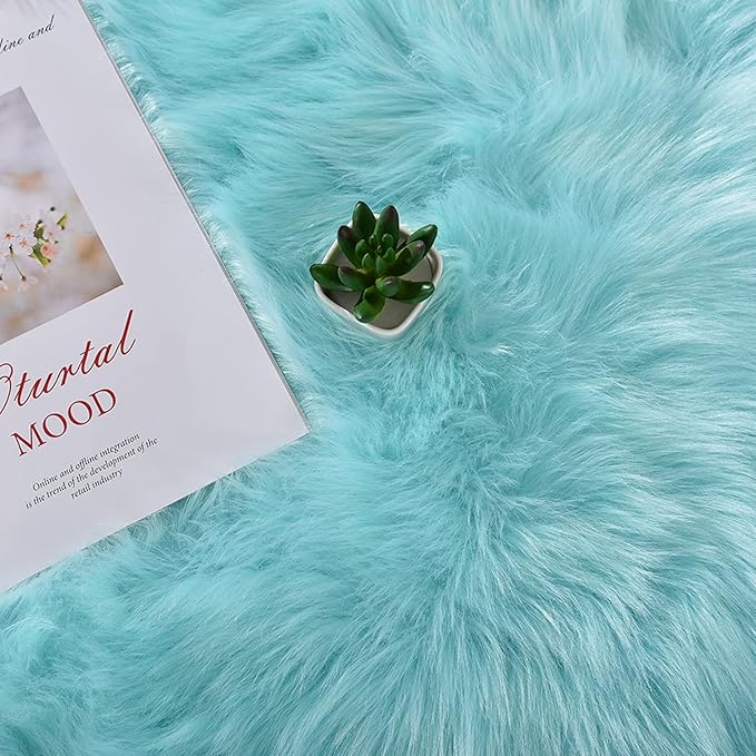 Latepis 5x7 Area Fluffy Faux Fur Rug Shag Sheepskin Light Blue Rugs for Living Room Teal Fuzzy Shaggy Rug for Bedroom Home Decor Rectangle