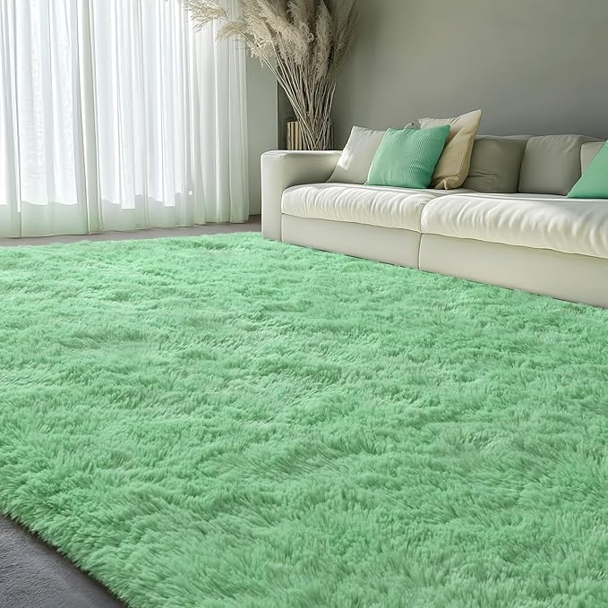 EVOIONOS 5x8 Washable Large Area Rug for Living Room, Fluffy Shag Bedroom Rug, Ultra Soft Plush Non Slip Carpet Indoor Floor Bedside Nursery Kids Girls Room Dorm, Home Decor Aesthetic, Sage Green