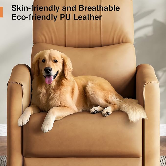 Power Swivel Rocker Recliner, 360° Swivel Nursery Rocking Chair, PU Leather Glider Rocking Recliner, Infinite Position Electric Chair for Adults with USB Port for Living Room, Amber Yellow