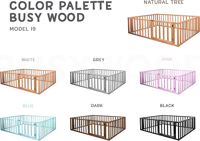 Montessori Floor Bed with 21.7" High Railings, Made in Europe from Alder Wood, 7 Colors Kids Bed Frame for Toddler Bedroom, 5 Sizes Toddler Beds for Boys and Girls, Water Based Paint (Model 19)