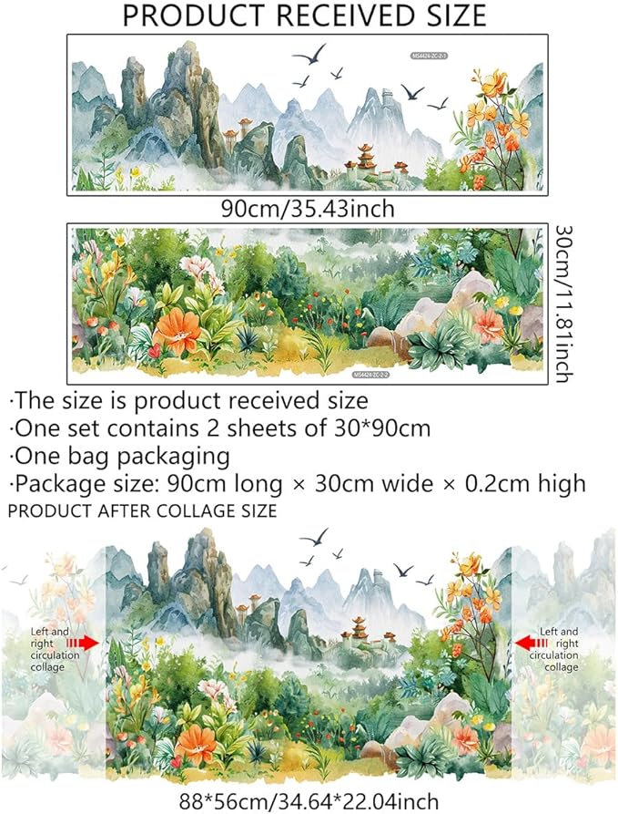 Runtoo Mountain Wall Art Decals Forest Woodland Tree Flowers Peel and Stick Wall Stickers Living Room Bedroom Nursery Home Decor