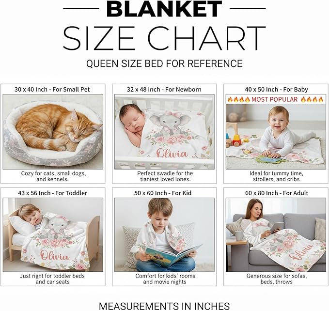 Personalized Baby Blanket for Boys Girls, Custom Name Blanket with Name, Printed in USA, Soft Blankets for Newborn, Customized Gifts for Baby Shower Birthday Christmas, Ship Next Day