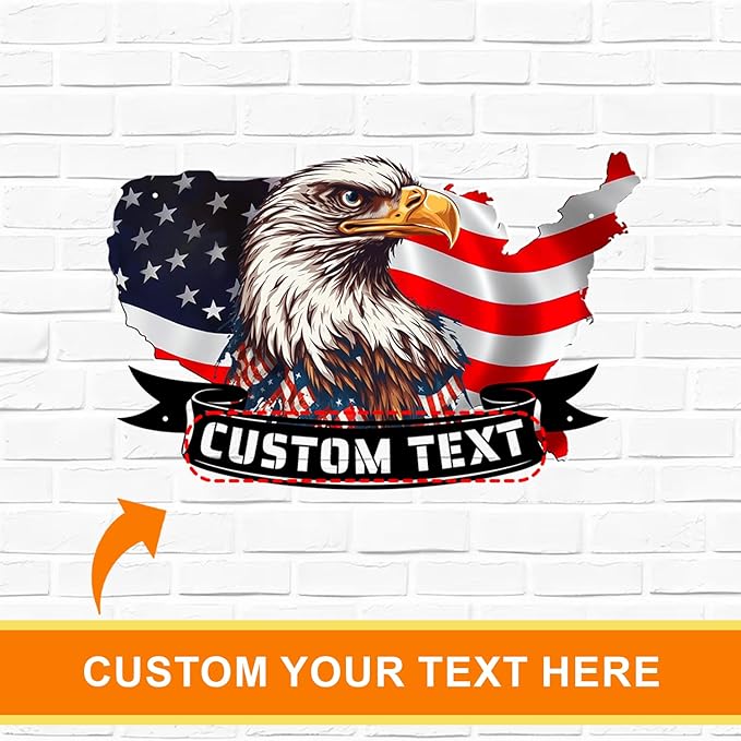 Personalized Eagle Metal Wall Art, American Flag Wall Decor, Colorful Eagle Wall Signs Fourth of July Decorations, Metal Wall Decor For Home Office/Living Room/Indoor/Outdoor