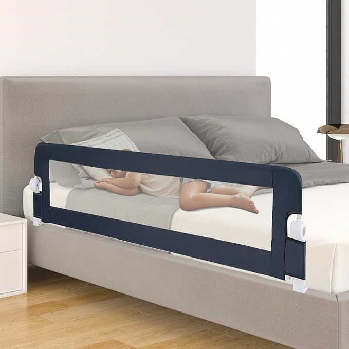 BABY JOY Bed Rails for Toddlers, Extra Long, Swing Down Safety Bed Guard for Convertible Crib, Folding Baby Bedrail for Kids Twin, Double, Full Size Queen & King Mattress (71", Dark Gray)