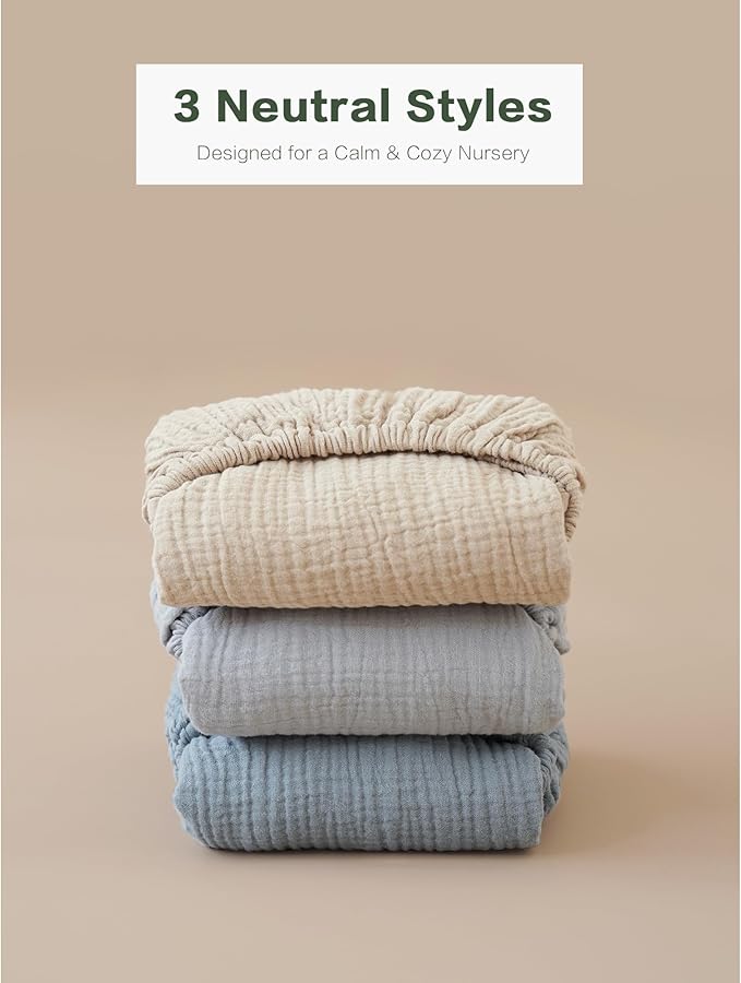 Muslin Bedside Sleeper Bassinet Fitted Sheets, 3 Pack Cotton Baby Sheet for Boys & Girls, Soft, Compatible with Baby Delight, Dream On Me, AMKE and Other Rectangle Mattress (Blue)