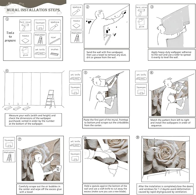 AFZEVEB-3D Rose Flower Wallpaper Large Floral Wall murals for Bedroom 136"x96"(Not Peel and Stick)