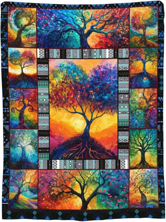 Tree Blanket Colorful Tree Throw Blanket Tree of Life Flannel Stuff Merch Cozy Decor Fleece Soft Plush Fuzzy Warm Lightweight Bedding Gifts for Kids Women Men Girls Couch 50"X40"