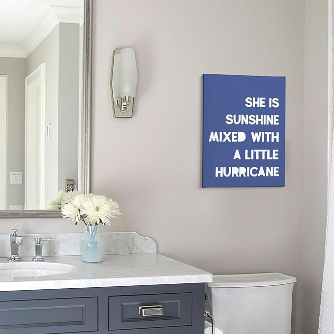 PHAMTE Girls Bedroom Wall Decor,She Is Sunshine Mixed With a Little Hurricane Girls Room Wall Art,Sunshine Print Framed Canvas Painting Artwork Girl Room Bedroom Home Nursery Playroom(11x14 Inch)(Blue-1)