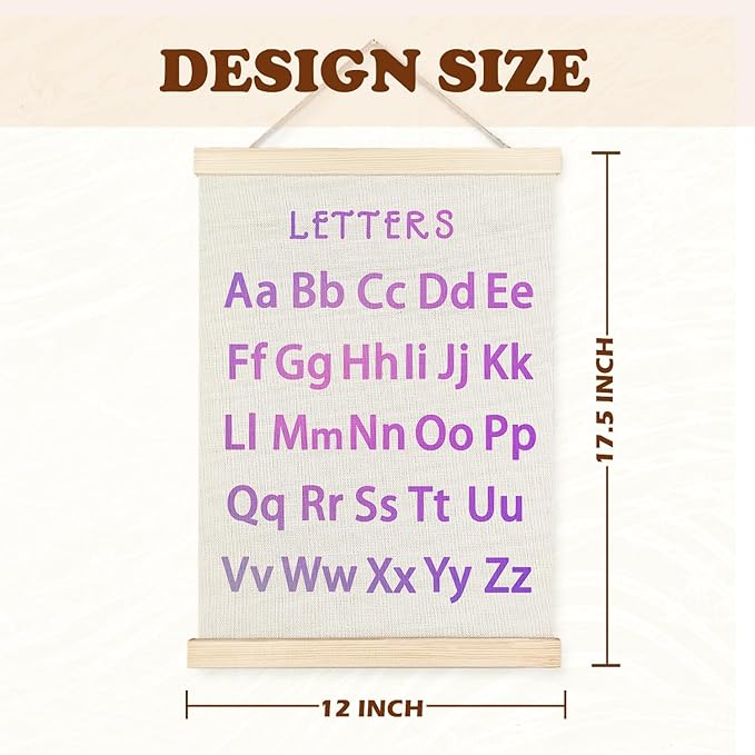 Supwhd Classroom Wall Decor, Numbers and Alphabet Educational Wall Art Poster, Alphabet ABC Numbers from 1 to 20 Poster Wall Decor for Toddler Kids Room Playroom Classroom, 12x16 Set of 2(Purple)