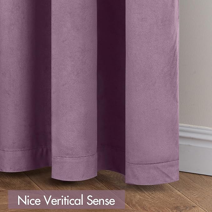 MIULEE Lavender Velvet Curtains Thermal Insulated Blackout Curtain Drapes for Bedroom Living Room Darkening 96 Inches Long Curtains Panels Rod Pocket Set of 2